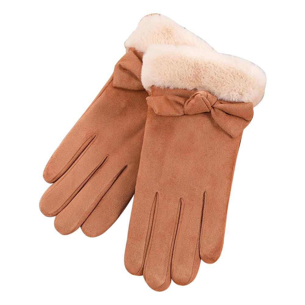 Women's Suede Velvet Bowknot Touchscreen Gloves - Warm & Cozy for Autumn/Winter