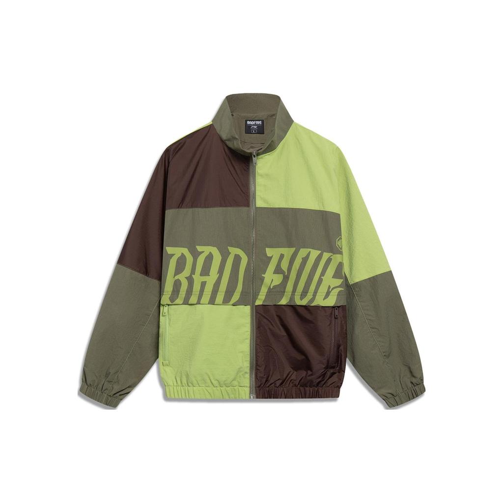 Li Ning Badfive Color Block Letter Print Sports Windbreaker Men Outerwear Bright-Green AFDT061-5