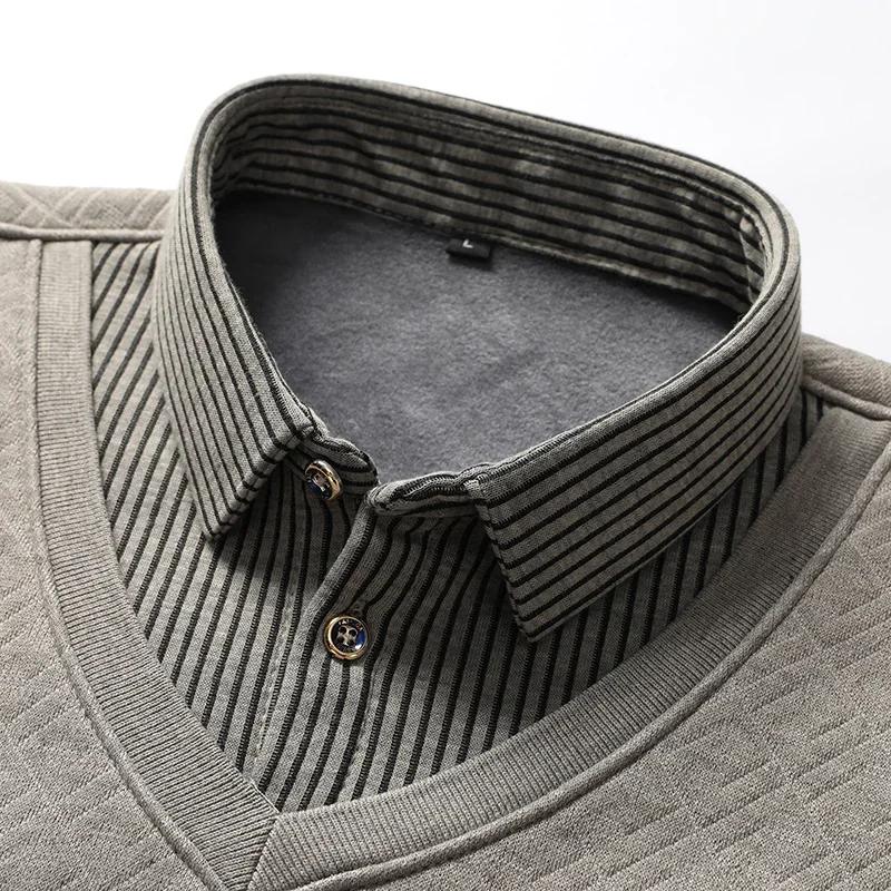 Moda Outono Inverno Plush de Alta Qualidade Gola Grossa Suéter Quente Tendência da Moda Solto Respirável Suéter Falso de Duas Peças