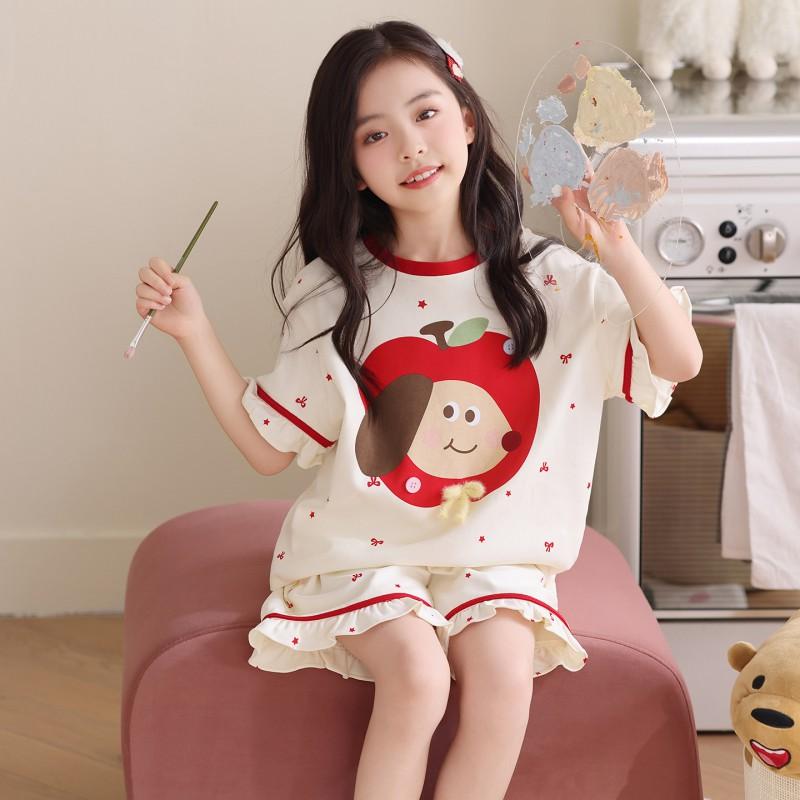 Girls Cartoon Print Short Sleeve Cotton Pajama Set Sleepwear Comfortable Home Outfit Ages 8