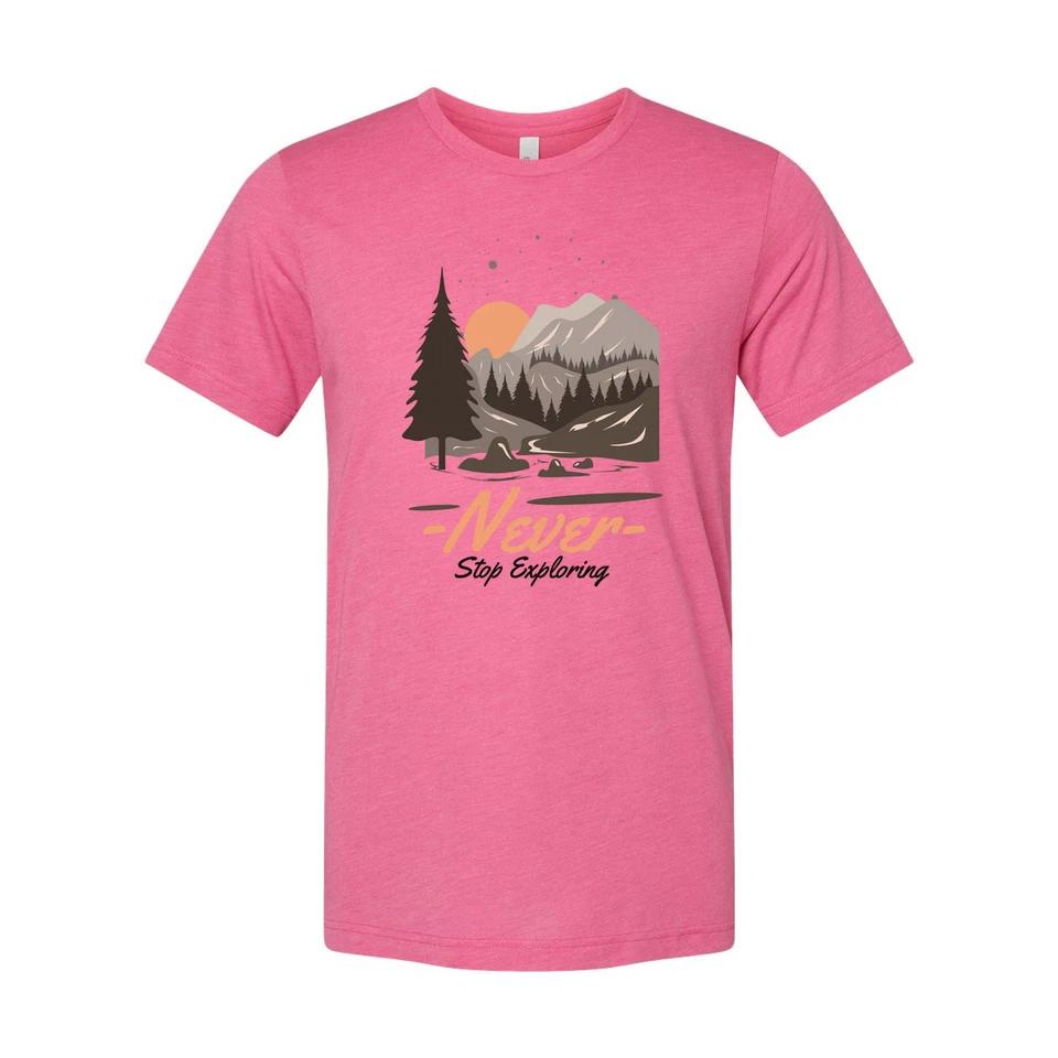 Unisex Outdoor Graphic T Shirt With Mountain Range Forest Scene Sunset Artwork D 5 XL