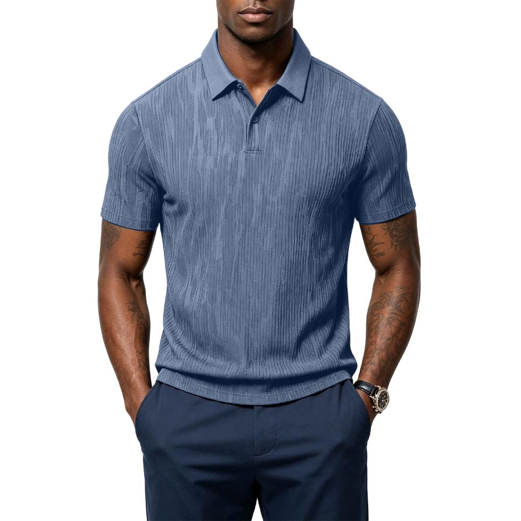 Men’s Short Sleeve Polo Shirt Classic Fit Knit Fabric Casual Business Top with Button Placket and Collar