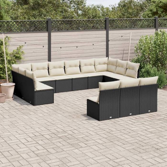 VidaXL Salon de jardin avec coussins 13 pcs noir résine tressée 3218386