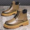 Bottes à plateforme rétro en cuir tendance antidérapantes pour hommes Designer Semelle souple Automne Hiver Chaussures pour hommes Mode Décontractées Bottes de travail pour hommes