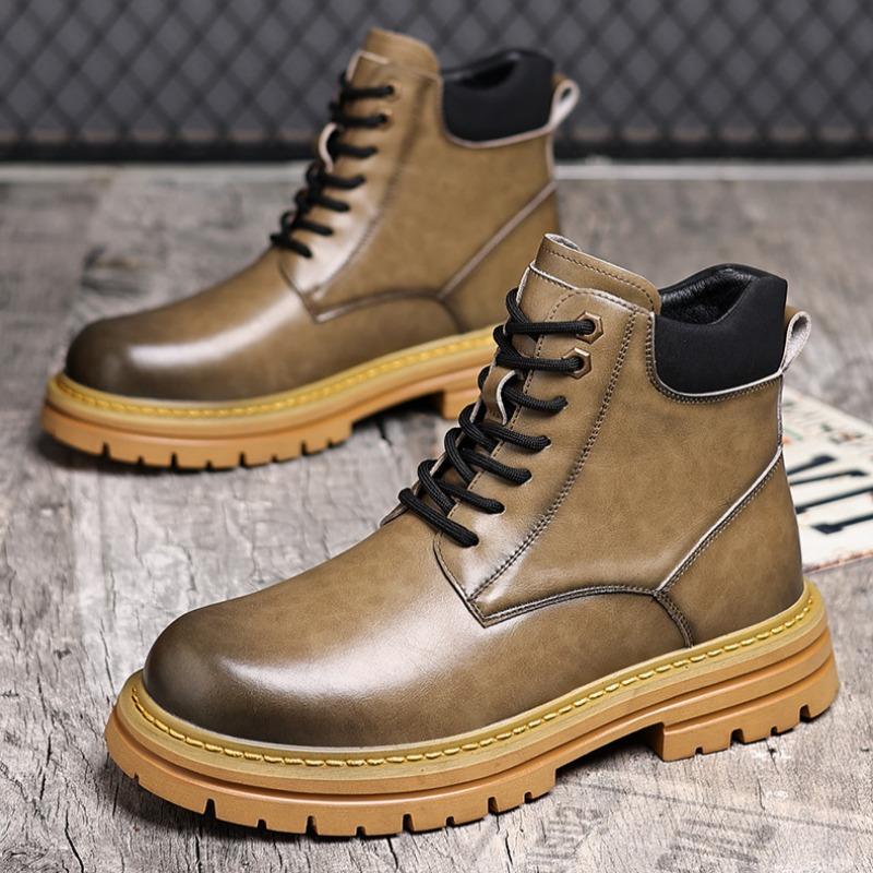 Bottes à plateforme rétro en cuir tendance antidérapantes pour hommes Designer Semelle souple Automne Hiver Chaussures pour hommes Mode Décontractées Bottes de travail pour hommes