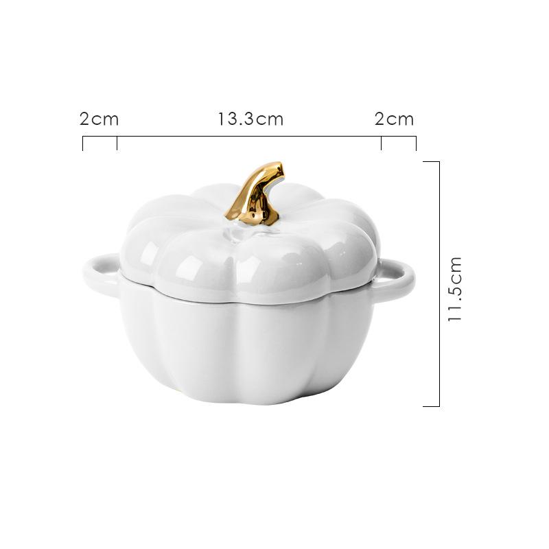 

Керамическая миска в форме тыквы с крышкой, симпатичная многоразовая миска для хлопьев, кухонная миска для салата, супа, украшение для вечеринки на Хэллоуин, столовая посуда