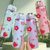 1PC Strawberry And Heart Cute Sweet Pattern 750ml Color Plastic Sports Water Bottle Leakproof Flip Straw Lid Suitable for Sports Office Home Use