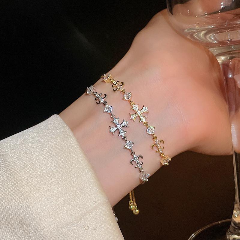 Iris Blume Zirkon Kreuz Verstellbares Armband Für Frauen Modeschmuck Geschenk Für Sie