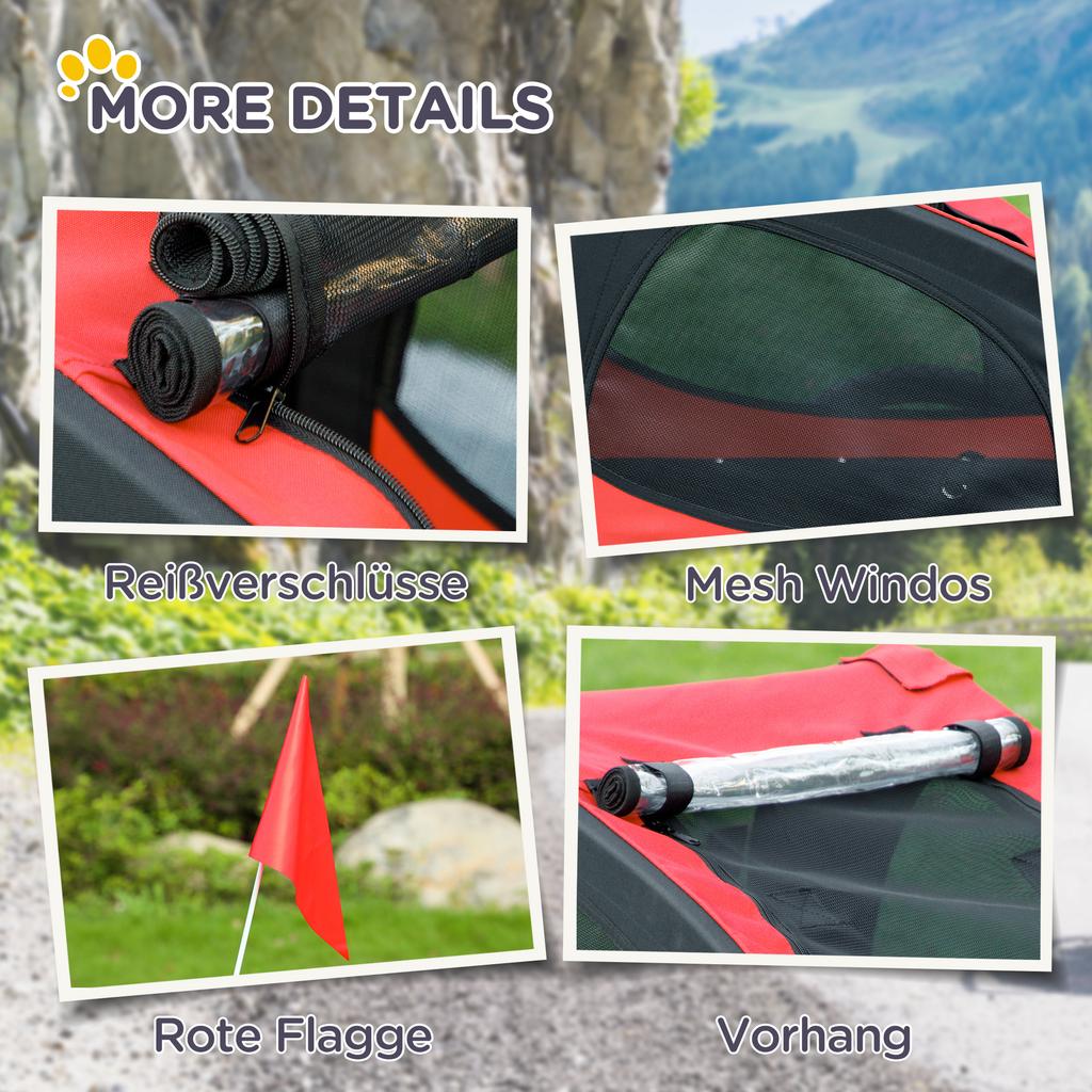 Dog Trailer, Foldable Bicycle Trailer for Dogs, Water-Resistant, Oxford Fabric, Metal, 140 x 71 x 83 cm, Red