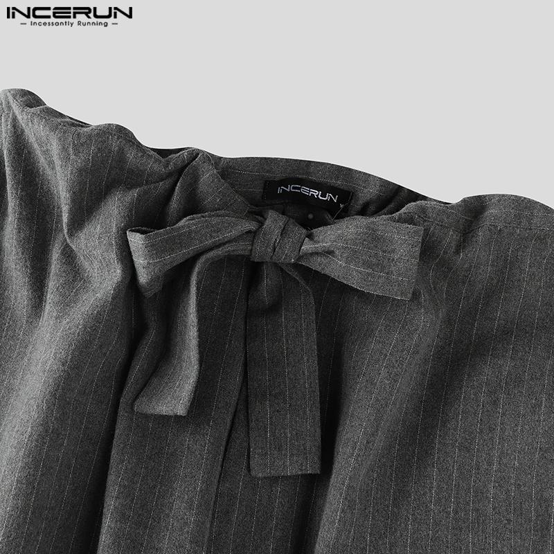 INCERUN Men Drawstring Belt Waist Striped Casual Drop-crotch Pants Long Trousers