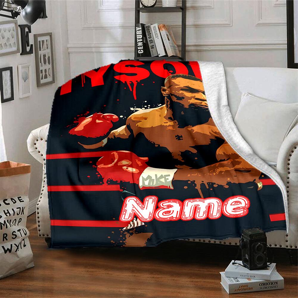 Tyson Boxing Fighter Sports Art Four Seasons Blanket Customized With Your Name Lightweight And Warm Perfect Gift For Home Office Camping Sofa Travel