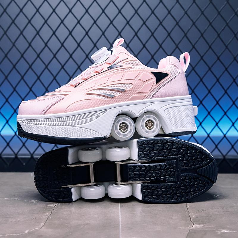 Boys/Girls Skate Roller Shoe Four-wheel Dual-use Roller Skates Double Row Walking Shoes Roller Skates Boys Skate Shoes Girl Skate Shoes