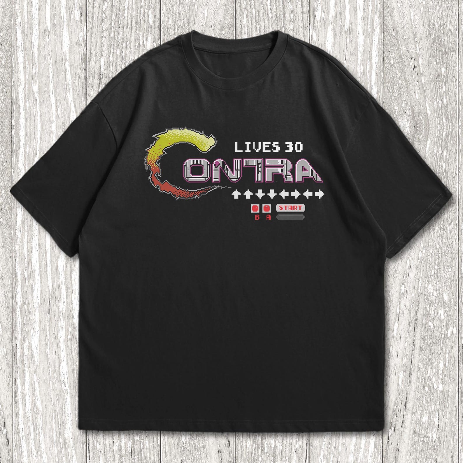 Contra Lives 30, Contra Cheat Code, Retro Contra NES Game T-Shirt, Konami Code T-Shirt, Retro Gaming Tee, - 80s Classic Gaming Tee 4XL