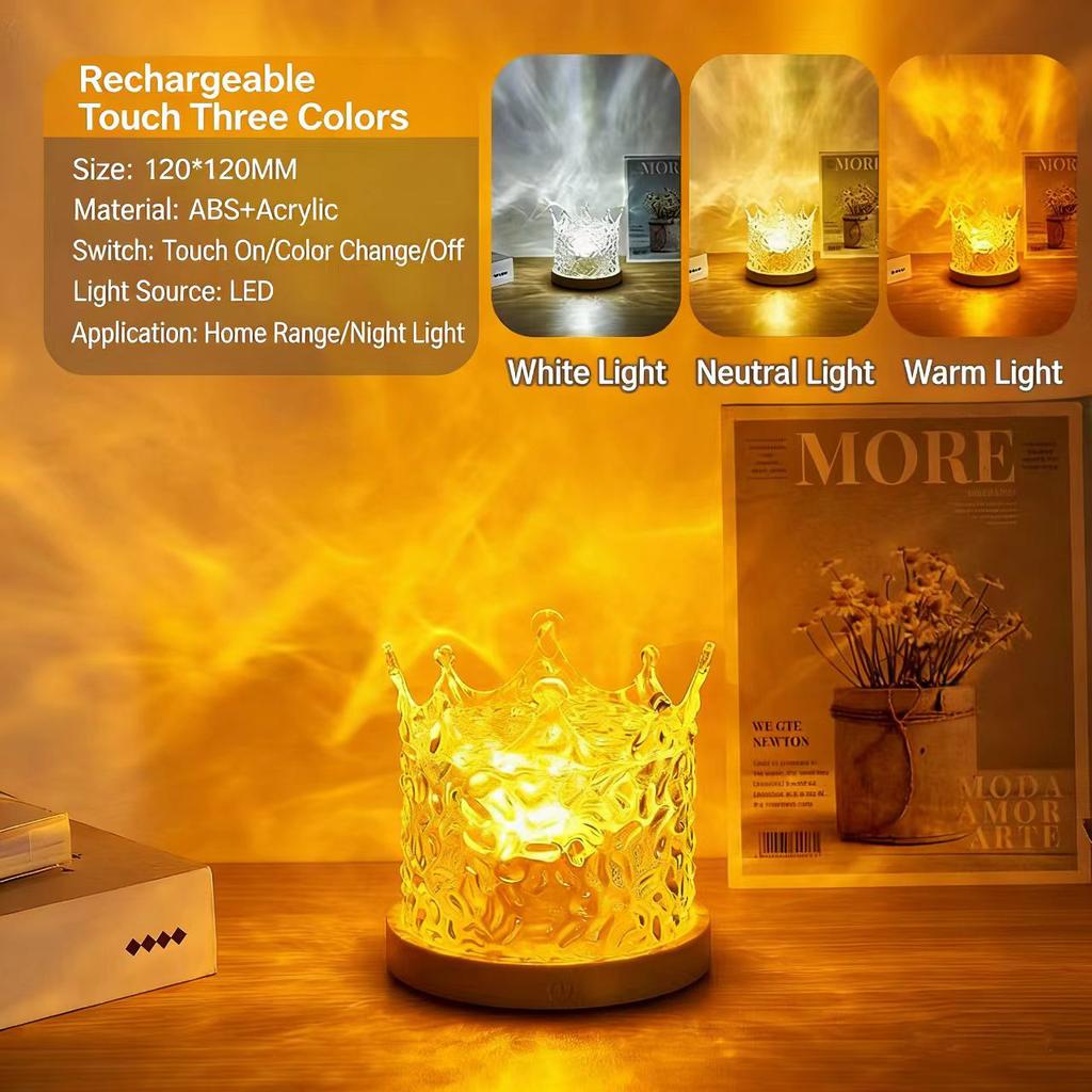 Dynamic Rotating Water Ripple Projector Night Light 3/16 Colors Flame Crystal Lamp for Living Room Study Bedroom Rotating Light