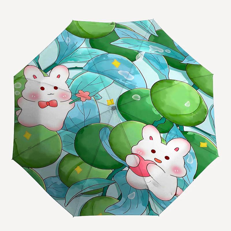 

1pc rabbit fruit umbrella with 8 iron ribs and a plastic handle, automatic opening and closing, portable and foldable1068