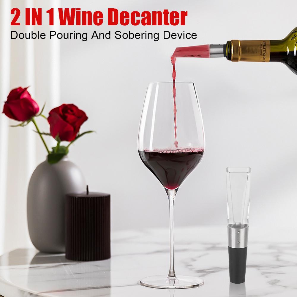 2 IN 1 Wine Decanter Mini Wine Filter Air Intake Bottle Pourer Aerator Fast Decanter Stainless Steel Kitchen Gadgets Universal Portable