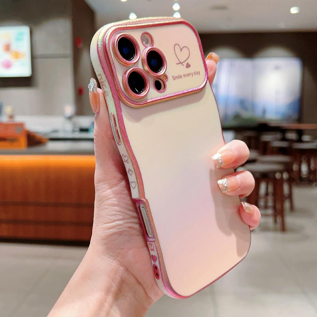 For iPhone 16 Pro Case Curly Shape Love Heart TPU Phone Cover Iridescent Gradient