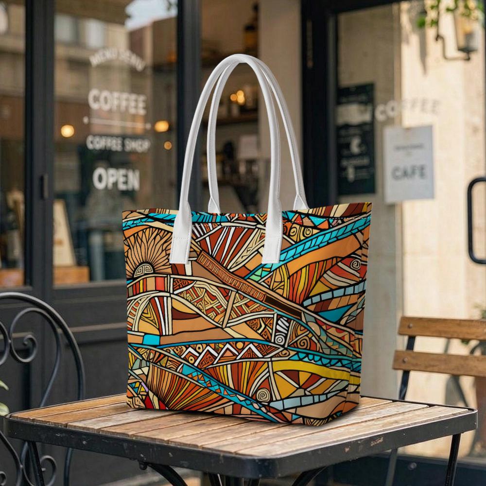 Bohemian Geometric Pattern Tote Bag Large Capacity Daily Shoulder Handbag for Women