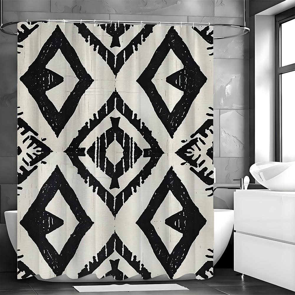 Black and Gray Geometric Shower Curtain, Bathroom Decorative Shower Curtain, Waterproof Shower Curtain with Hooks