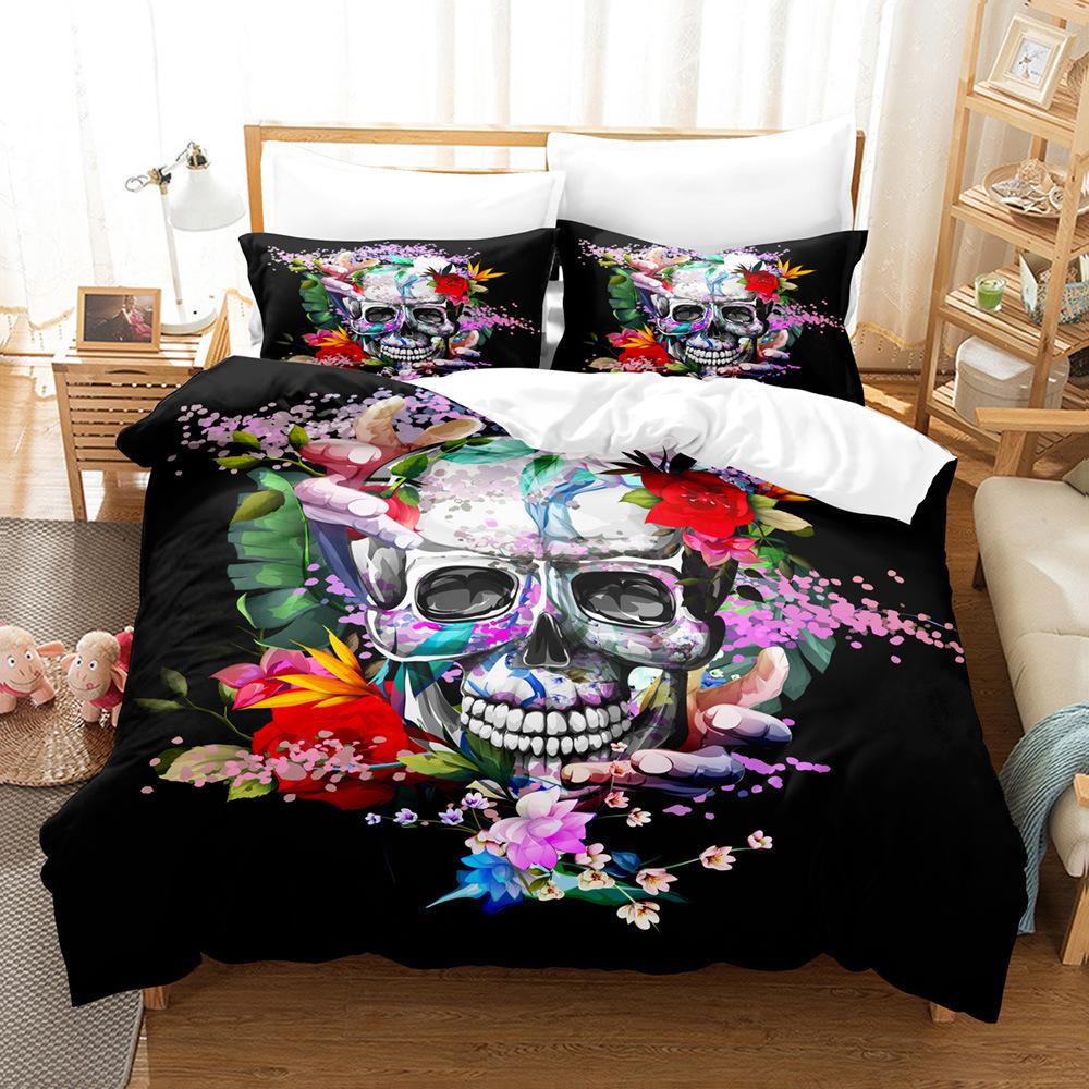 Schädel High Definition Digitaldruck Heimtextil Bettlaken-Set Bettlaken Bettbezug Horror-Thema Bettwäsche Studentenwohnheim Dreiteiliges Set