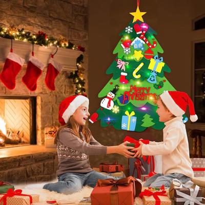 Felt Christmas Tree for Toddlers DIY Xmas Tree Set with Ornaments Indoor Christmas Door Wall Hanging Decorations Xmas Activities Gifts for Kids