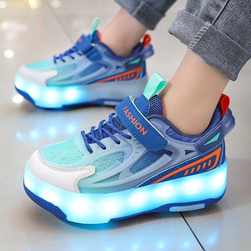 Adidași luminoși pentru copii Încărcare și dezasamblare Patru roți LED Adidași luminoși pentru copii Băiat Adidași luminoși