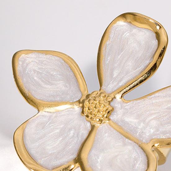Finger Ring Five-Petal Flower Shape Open Adjustable Fit Women Ring Handcrafted Drip Glaze Enamel Metal Outline Middle Finger Band