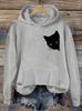 Women's autumn and winter casual loose warm personalized cat pattern printed suede long sleeved hooded sweatshirt