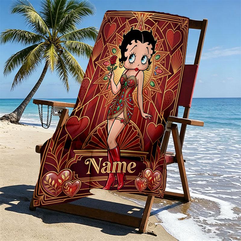 Custom Name Personalized Betty Boop Print Beach Towel, for Trip Camping Beach Party Home Decor, Birthday Gift for Family & Friends