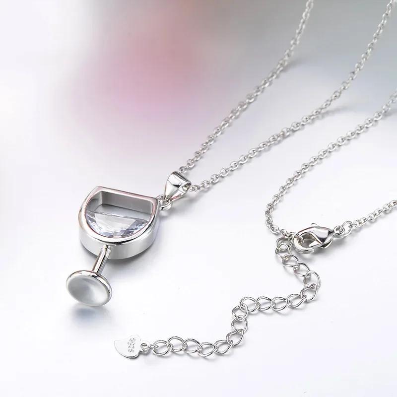 Exquisite Cute Wine Glass Pendant Ladies Long Chain Fashion Jewelry Zircon Color 925 Necklace Sweater Chain