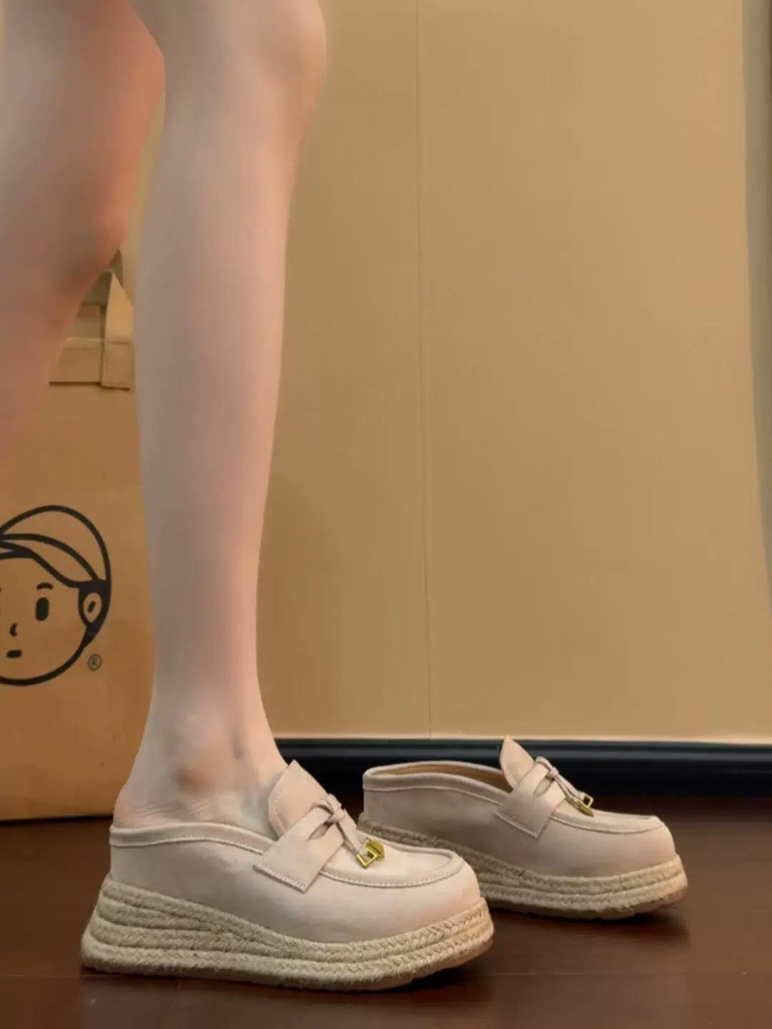 

sponge cake hemp woven bottom dad shoes women s new thick-soled single shoes tassel one pedal lazy loafers 39