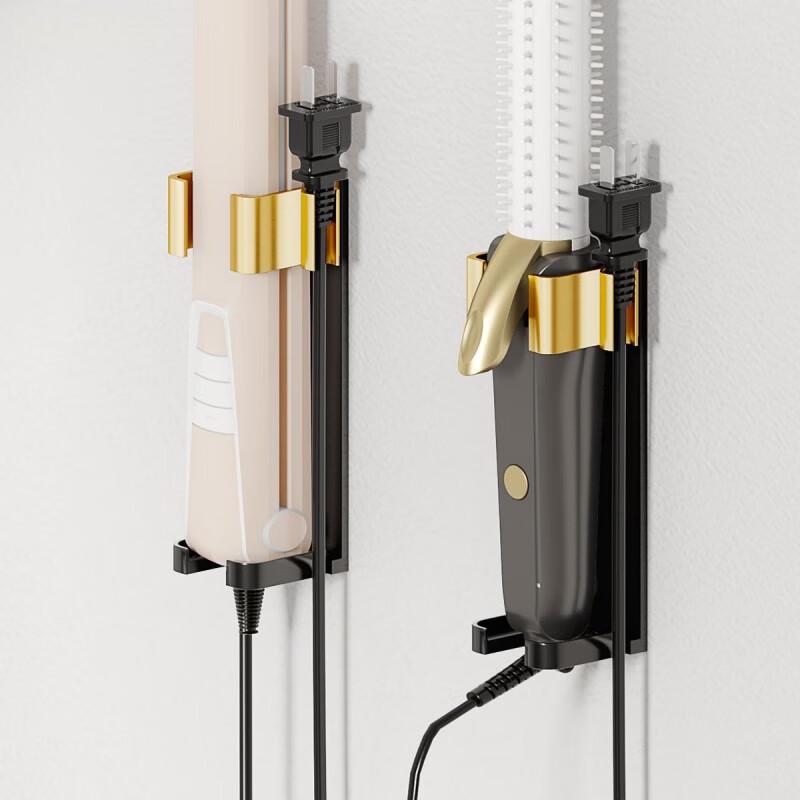 Xuanyong Bohrloses wandmontiertes Aluminium-Badezimmer-Aufbewahrungsregal & Lockenstabhalter