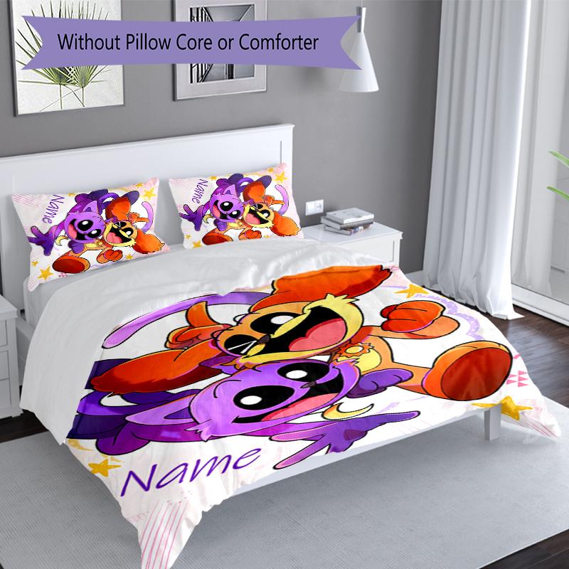 Set Biancheria da Letto 3 Pezzi Critters Sorridenti con Nome Personalizzato, Include 1 Copripiumino e 2 Federe, Arredo Camera da Letto per Tutte le Stagioni