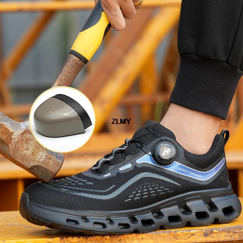 Herren Sicherheitsschuhe mit Stahlkappe Leichter Sneaker Drehknopf Durchstichsichere Arbeitsstiefel Stichfest
