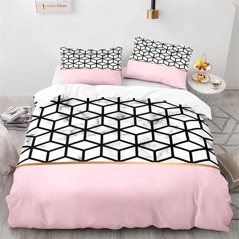Marble Duvet Cover Full King Microfiber Geometric Bedding Set Abstract Triangle Comforter Cover For Kid Adult Teen Bedroom Decor