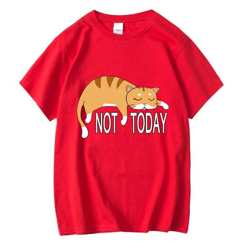 Summer Men's T-shirt High Quality 100% Cotton Funny Lazy Cat Printing Casual Cool Loose O-neck Graphic T Shirts for Men Tops