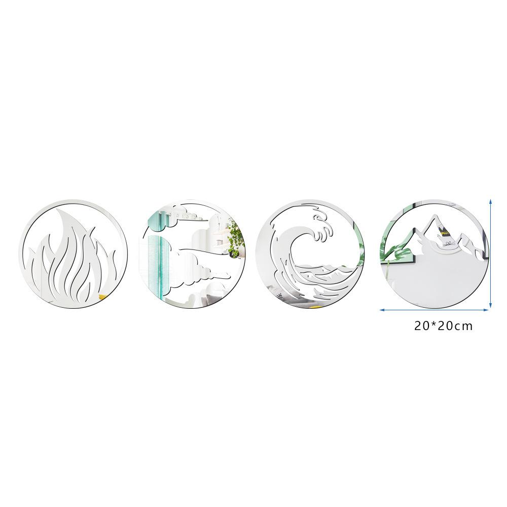 

4pcs 3D Acrylic Mirror Sticker Wind Fire Water and Soil Four Elements Round Mirror Wall Sticker Living Room Bedroom Wall Decor 20x20cm 4pcs