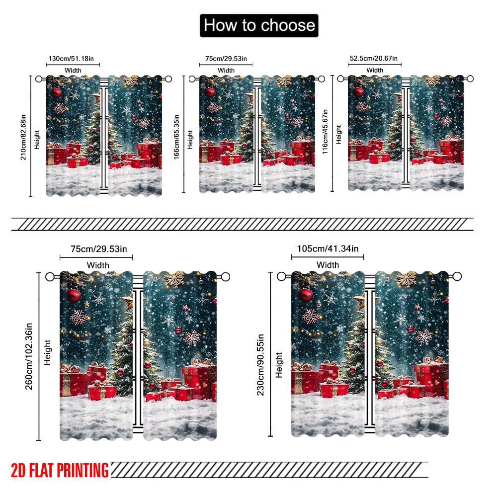 2 Stück 2D Flachdruck Frohe Weihnachten Beliebte Vorhänge Winterwunderland Schnee Vielseitig 100% Polyester Ohne Strom