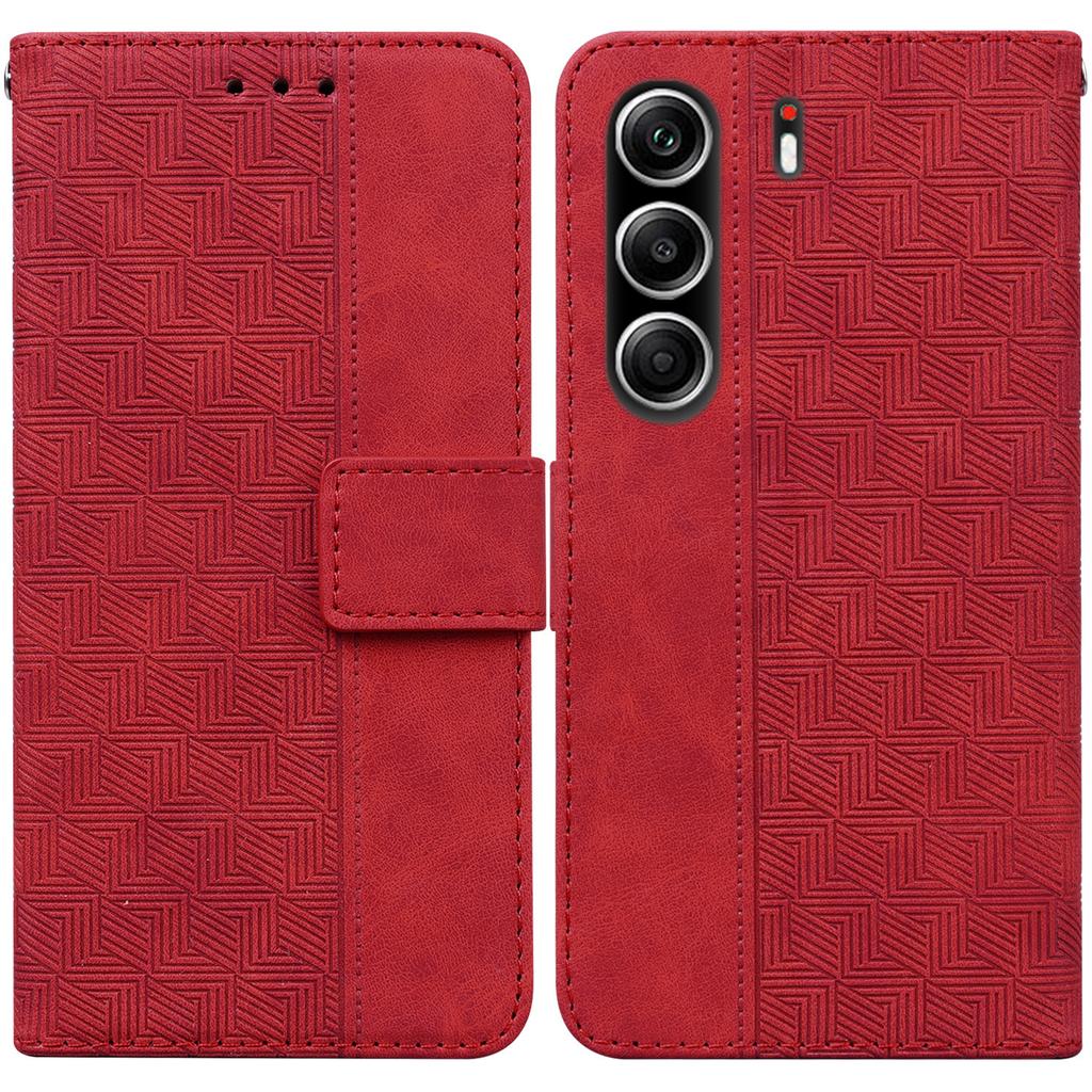 For TECNO Camon 40 Pro 5G/4G Case Geometry Pattern Leather Wallet Phone Cover with Wrist Strap