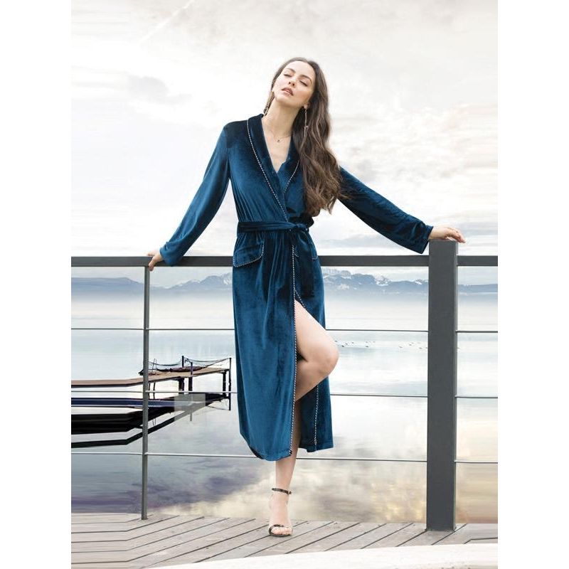 Seven-Yarn Velvet Men's and Women's Couple Lengthened Nightgown Spring & Fall Pajamas Bathrobe Homewear Bride and Groom Morning Gowns