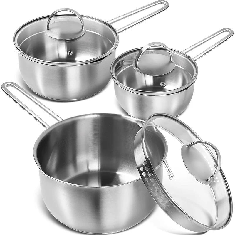 

MICHELANGELO Stainless Steel Saucepan with Lid & Pour Spout 1QT/2QT/3QT Nonstick Milk Pot Sauce Pan Tri-Ply Bottom Sauce Pot