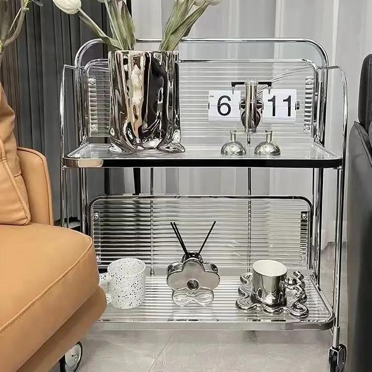 

Роскошная кухонная тележка, стеклянная стойка, съемная, скандинавская мебель, многоуровневая стойка, стеллаж для хранения, боковой шкаф из нержавеющей стали