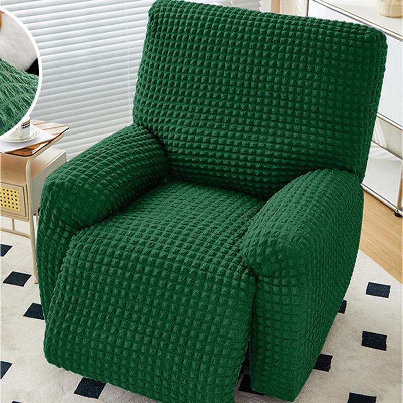Seersucker Plaid Full-wrap Recliner Chair Cover Solid Color Armchair Cover Anti-slip Single Sofa Protector for Home Hotel Decor