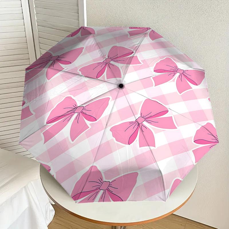 1pc Adorable Pink Bow Patterned Umbrella - Outdoor Travel Accessory, Lightweight & Durable, Perfect Gift for Any Occasion M1216003
