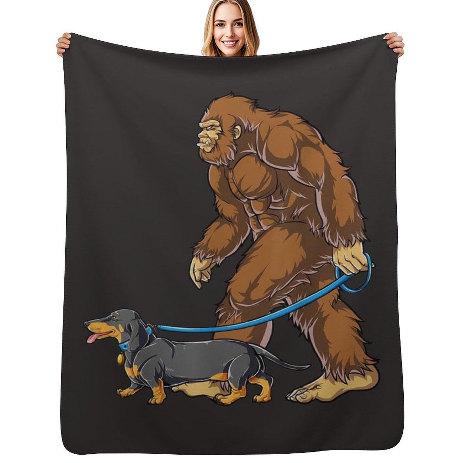 Bigfoot Dog Walk Dachshund Sasquatch Throw Blanket Soft Breathable Blanket for Night Sleeping 102x76cm(40x30in)