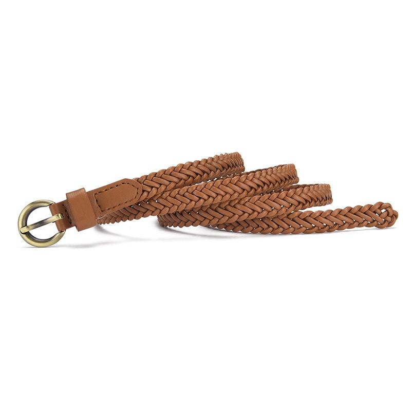 Womens Trendsetting Fine Woven Waist Belt In Classic Colors With Unique Buckle Bronze