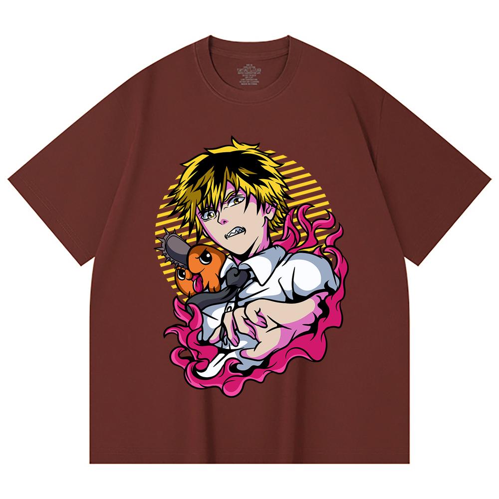 230 g/m² 100% Baumwolle Kettensägenmann V4 Denji Pochita Aufdruck Unisex Schweres Baumwoll-T-Shirt