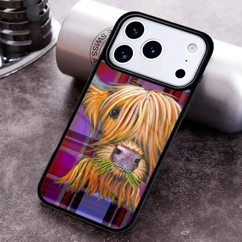 Highland Cow Scottish Art Phone Case for iPhone 17 16 15 Pro Max Air 14 13 12 11 Plus Shockproof Cover