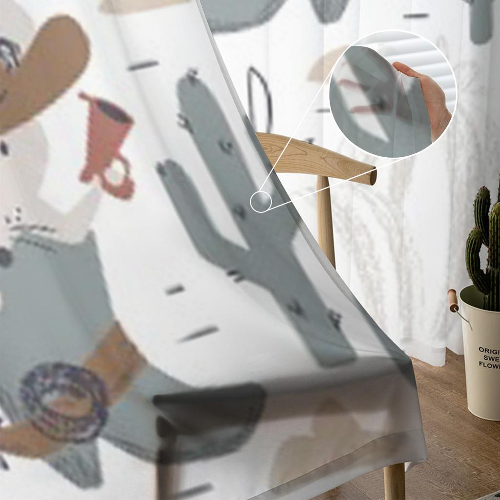 Satz von Mustern mit Cowboys und Eulen Chiffon Transparente Vorhänge für Wohnzimmer Schlafzimmer Dekoration Fenster Voiles Tüllvorhang