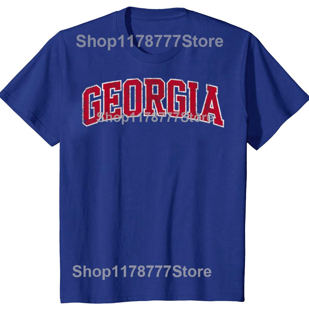 Funny Georgia Vintage Athletic Sports Red Text T Shirts Cotton Streetwear Georgian Gifts Mens Clothing Loose Oversized T Shirt